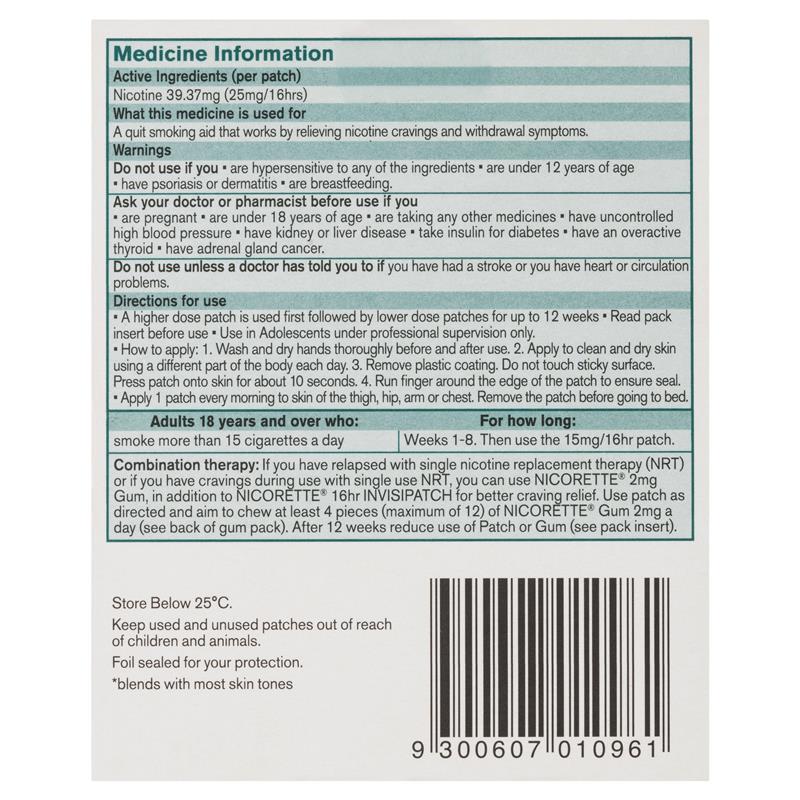 Nicorette Quit Smoking Nicotine 16 Hour Invisipatch Step 1 28 Pack