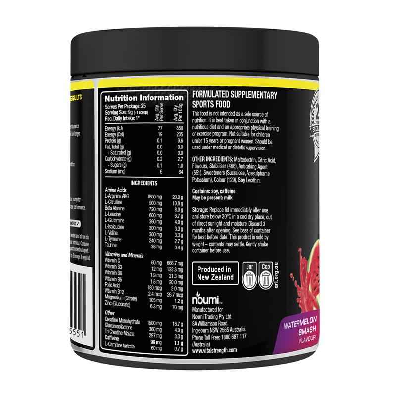 Vital Strength Pre Workout Powder Watermelon Smash 225g