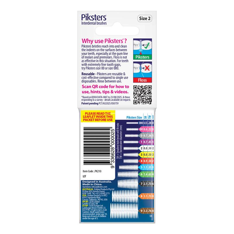 Piksters Interdental Brushes Size 2 White 10 Pack