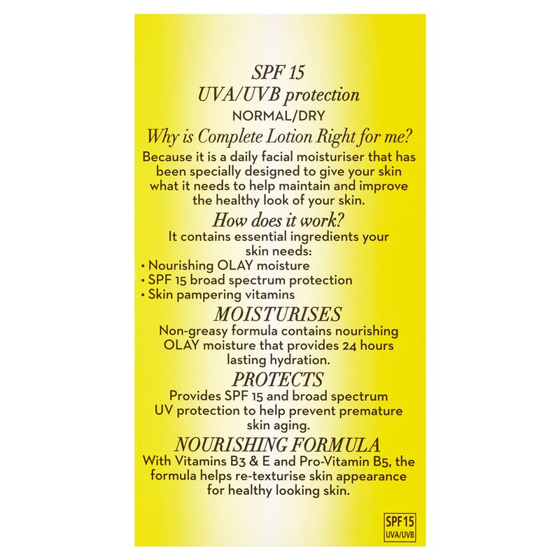 Olay Complete UV Protection Moisturiser Lotion Normal/Dry SPF15 150mL - GimmeNow