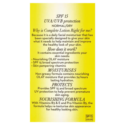 Olay Complete UV Protection Moisturiser Lotion Normal/Dry SPF15 150mL - GimmeNow