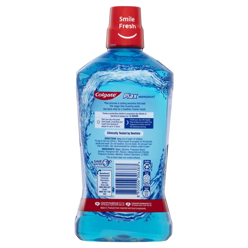 Colgate Plax Alcohol free Antibacterial Mouthwash Peppermint 1L