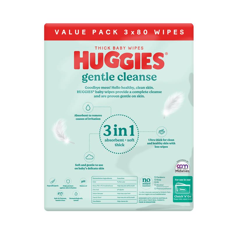 Huggies Gentle Cleanse Baby Wipes Fragrance Free 240 Pack