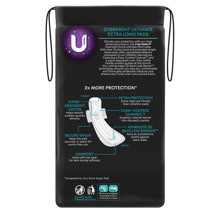 U By Kotex Maxi Ultimate Overnight Wing Pads 6 Pack