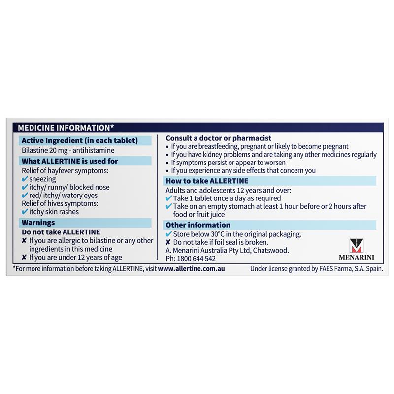 Allertine 20mg 10 Tablets - Bilastine