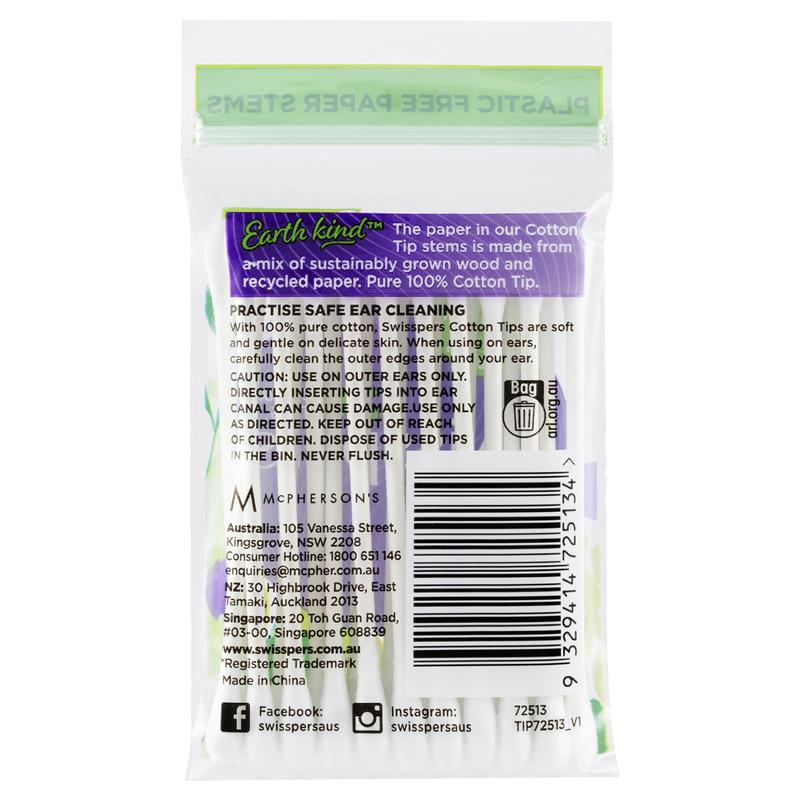 Swisspers Earth Kind Cotton Tips With Paper Stems 20 Pack
