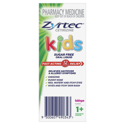 Zyrtec Kids Antihistamine Allergy & Hayfever Oral Liquid Bubblegum 120ml