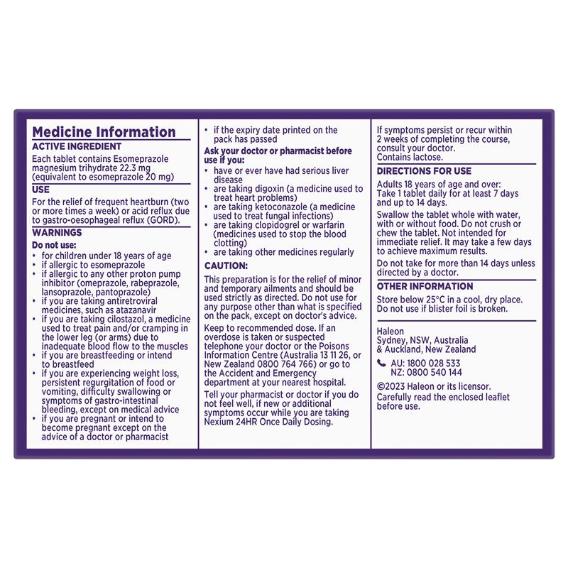 Nexium 24hr Heartburn & Acid Reflux Relief 20mg 14 Tablets