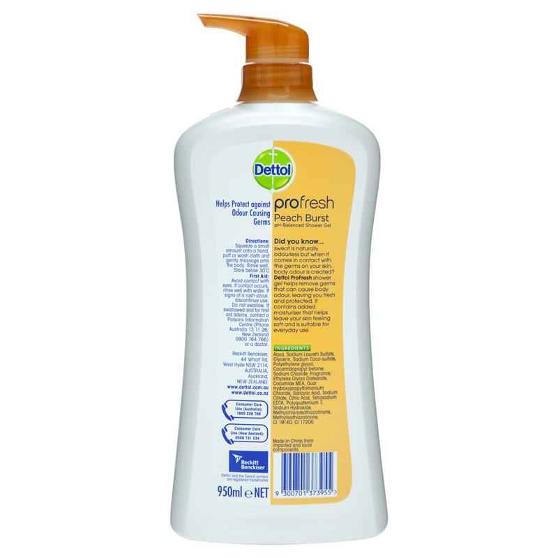 Dettol Shower Cream Peach & Raspberry 950mL Profresh Body Wash
