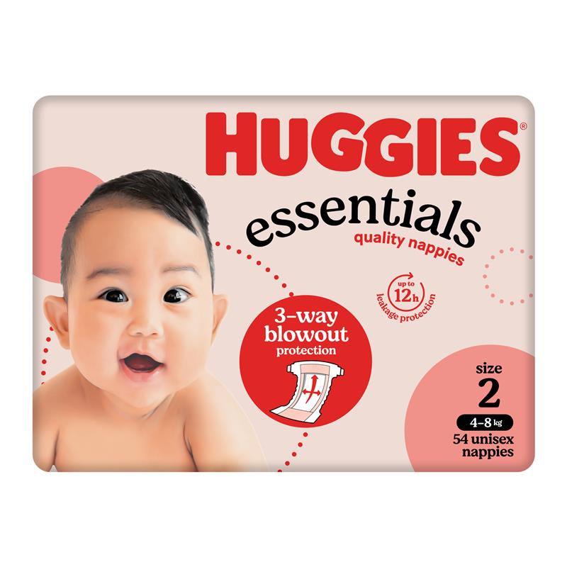 Huggies Essentials Nappies Size 2 (4-8kg) 54 Pack