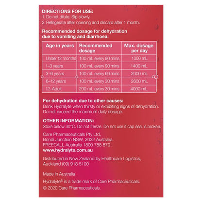 Hydralyte Electrolyte Strawberry and Kiwi 4x250ml Solution
