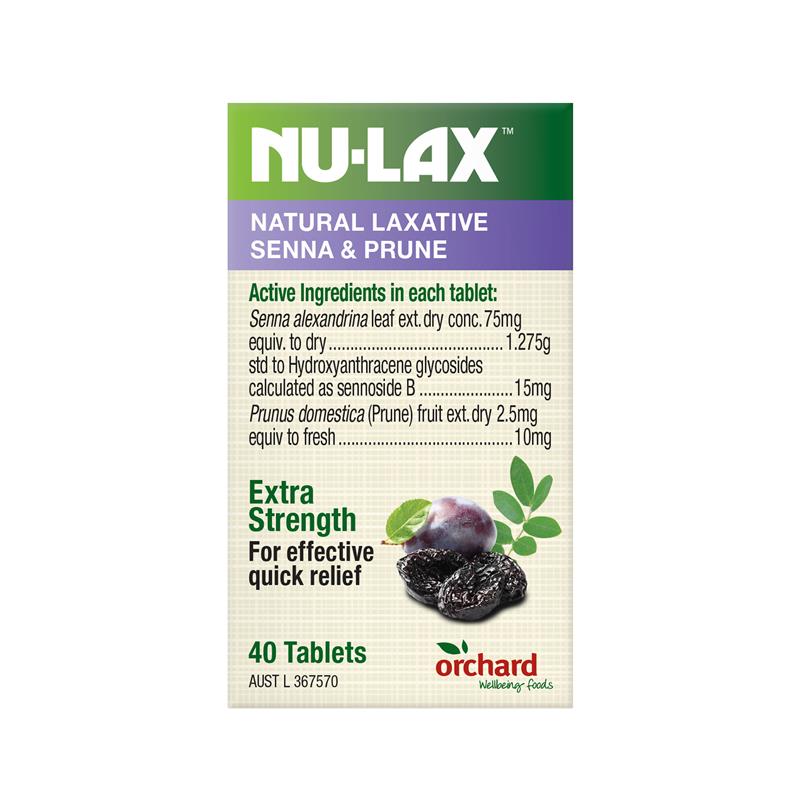 Nulax Natural Laxative Tablets with Senna and Prunes 40 Tablets