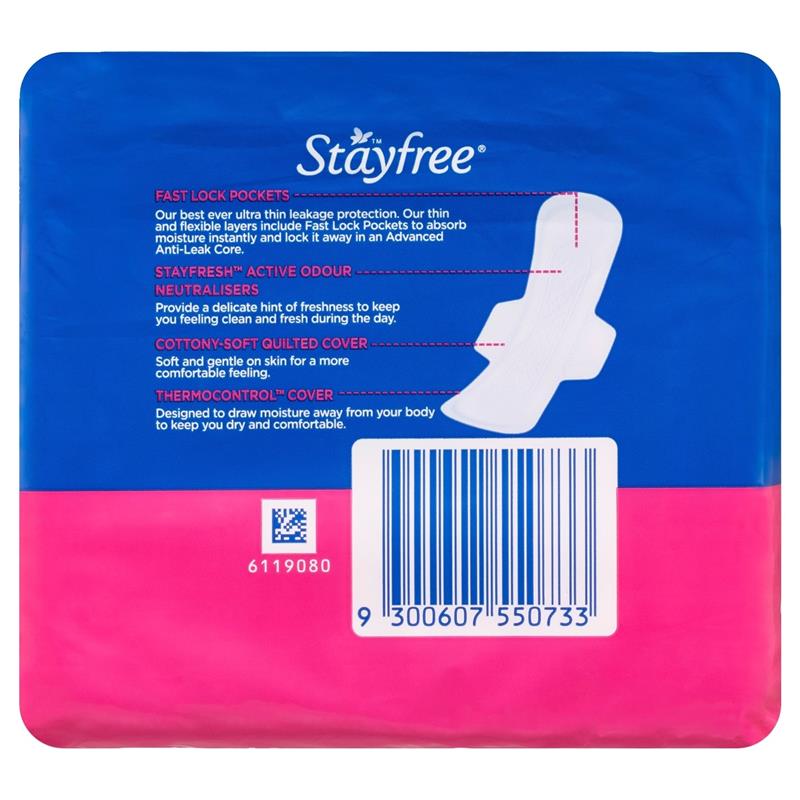 Stayfree Ultra Thin Super Sanitary Pads With Wings 12 Pack
