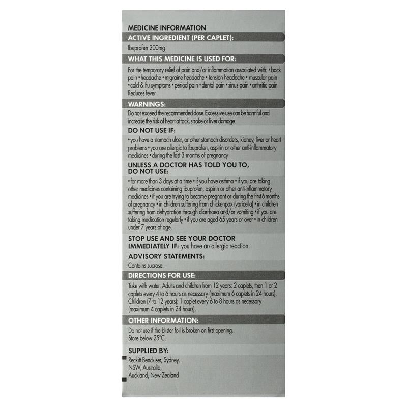 Nurofen Pain and Inflammation Relief Caplets 200mg Ibuprofen 48 pack