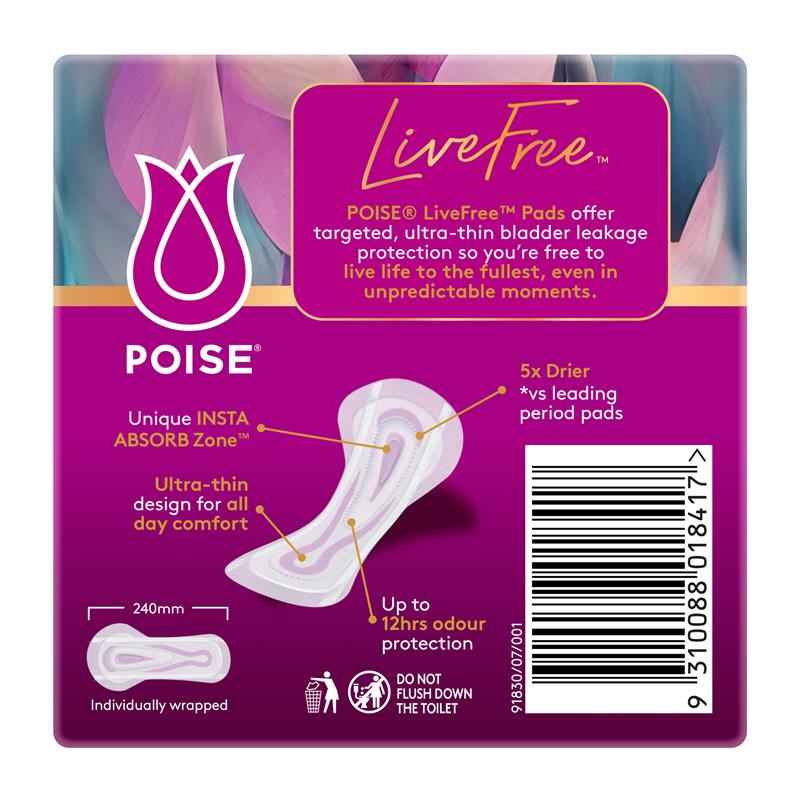 Poise Livefree Pad Regular No Wings 14 Pack