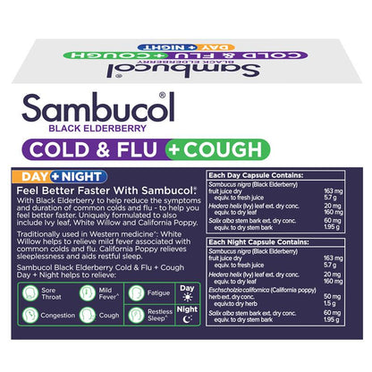 Sambucol Cold & Flu + Cough Day & Night 24 Capsules