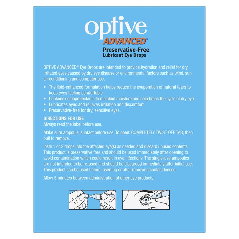 Optive Advanced Lubricant Eye Drops 30 x 0.4mL - GimmeNow