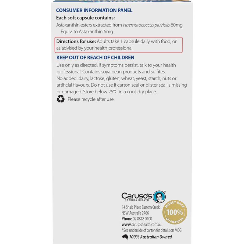 Carusos Hawaiian Astaxanthin 30 Capsules