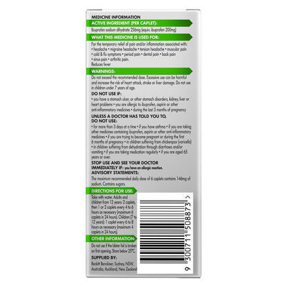 Nurofen Zavance Fast Pain Relief Caplets 256mg Ibuprofen 48 Pack