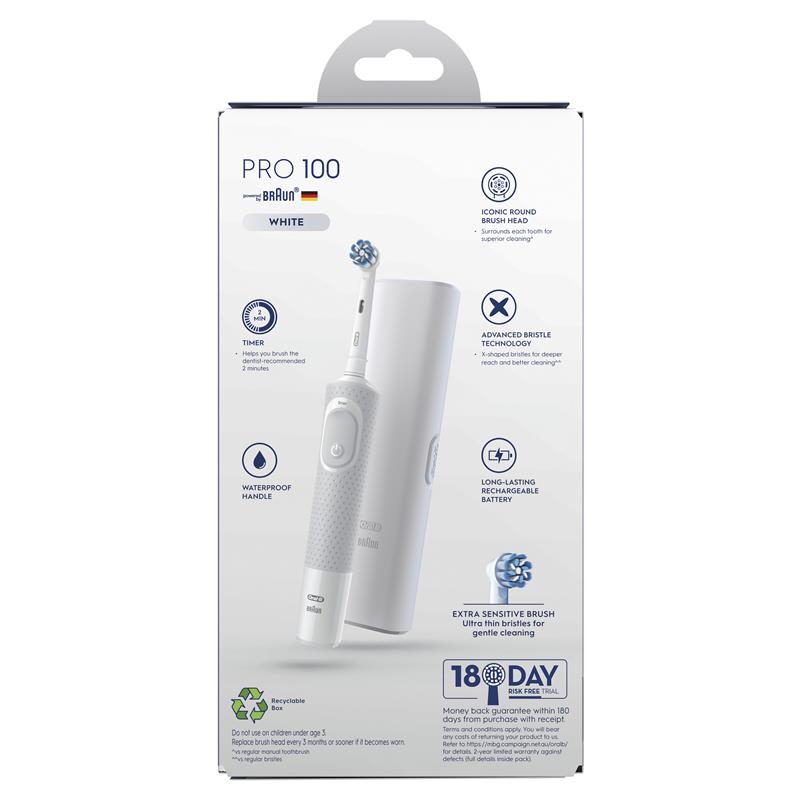 Oral B Pro 100 Gum Care Power Toothbrush White - GimmeNow