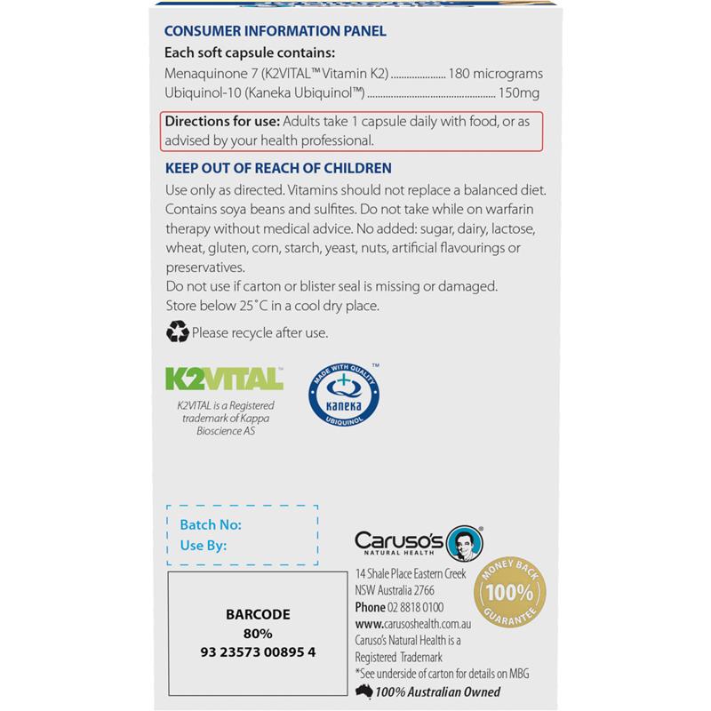 Carusos Vitamin K2 + Ubiquionol 30 Capsules
