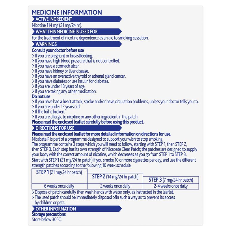 Nicabate P Patch Quit Smoking 21mg 28 Patches