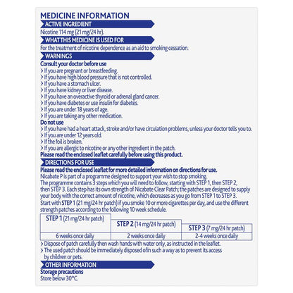 Nicabate P Patch Quit Smoking 21mg 28 Patches