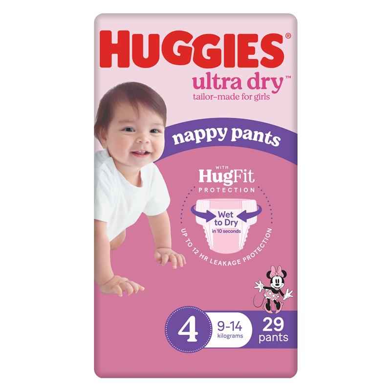 Huggies Ultra Dry Nappy Pants Size 4 9-14kg Girl 29 Pack