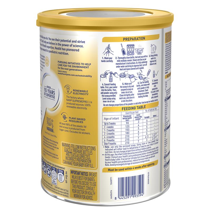 Nestle NAN SUPREMEpro 1 Premium Infant Formula for Newborns Suitable from Birth 800g