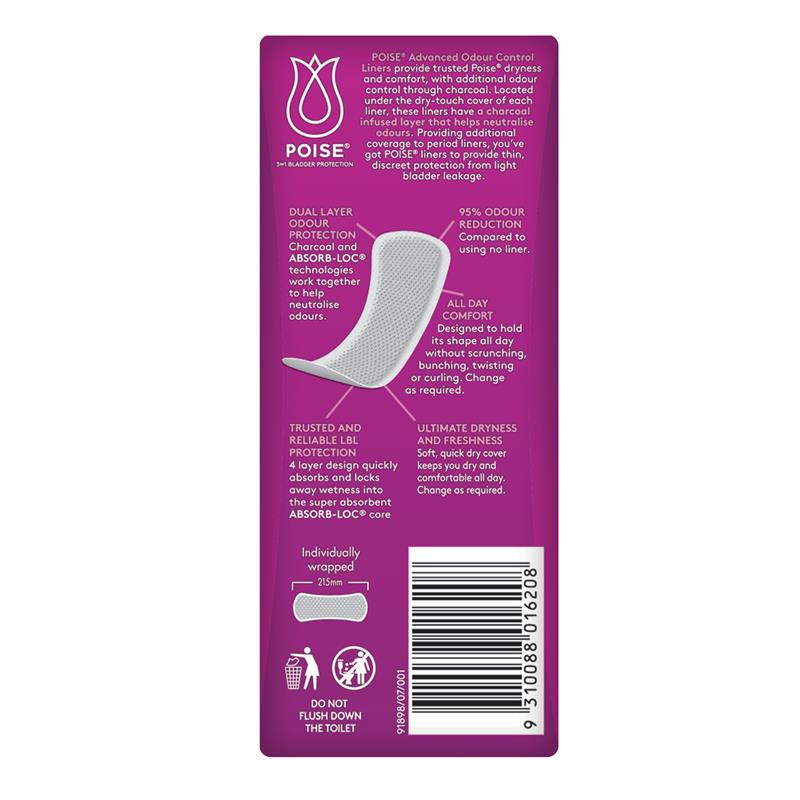 Poise Incontinence Liners Extra Long with Charcoal 20 Pack