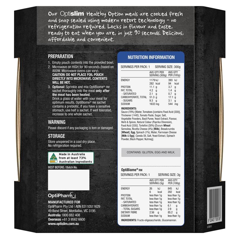 Optislim Healthy Option Meal Spinach & Ricotta Tortellini 300g NEW