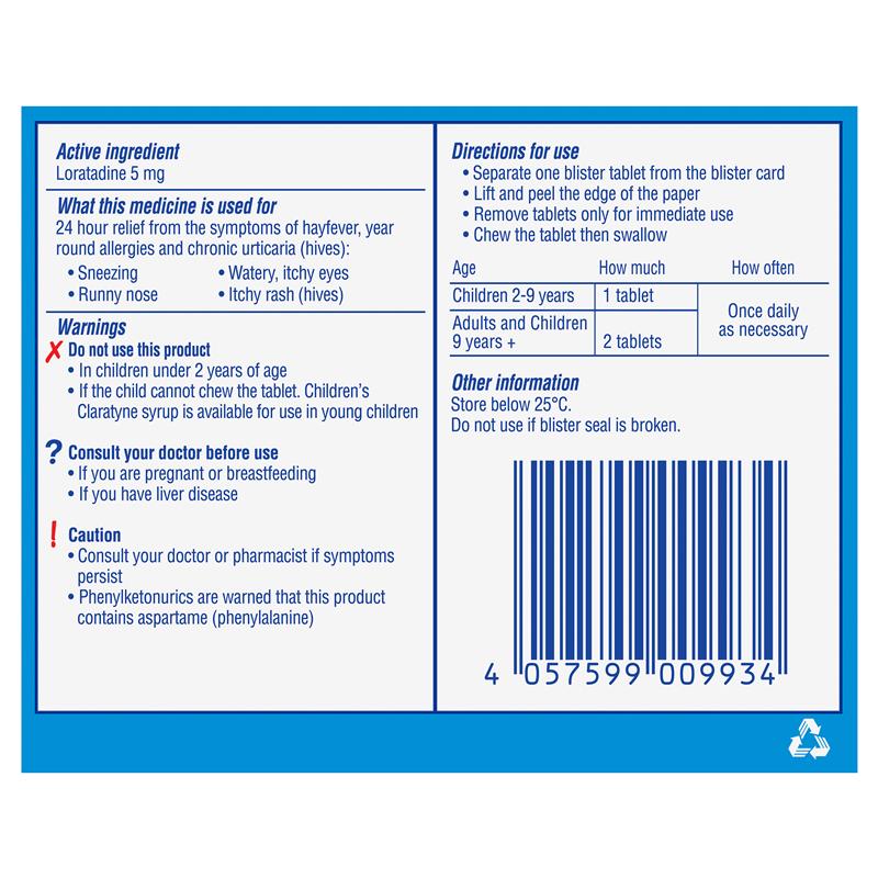 Claratyne Children’s Hayfever & Allergy Relief Grape 50 Chewable Tablets