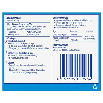 Claratyne Children’s Hayfever & Allergy Relief Grape 50 Chewable Tablets