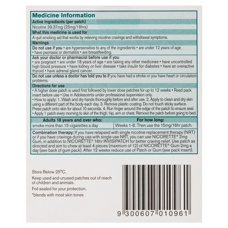 Nicorette Quit Smoking Nicotine 16 Hour Invisipatch Step 1 28 Pack
