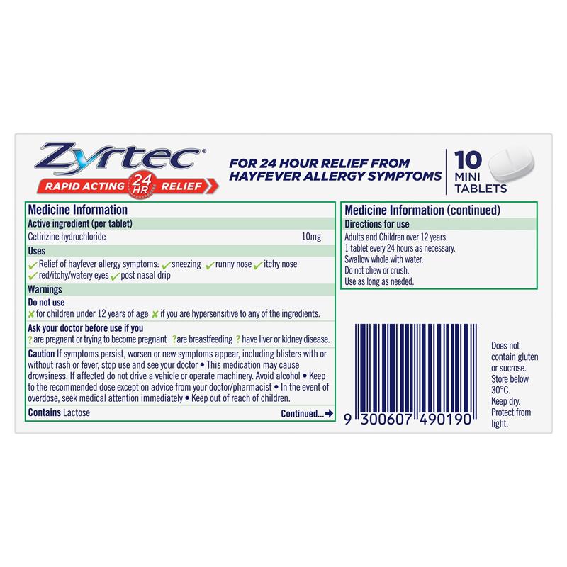 Zyrtec 10mg 10 Tablets