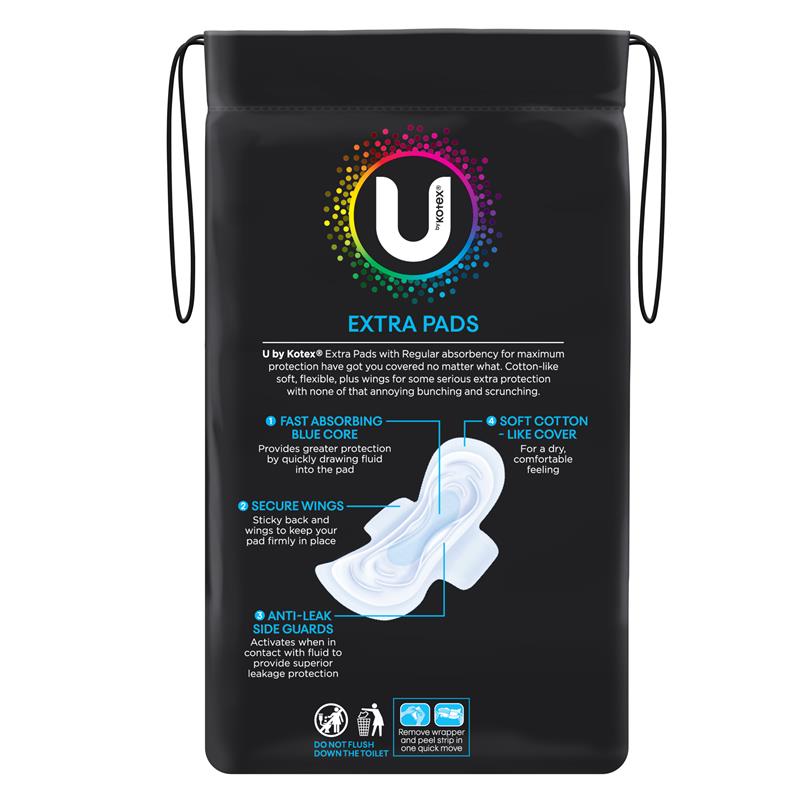 U by Kotex Extra Pads Wing Regular 16 Pack