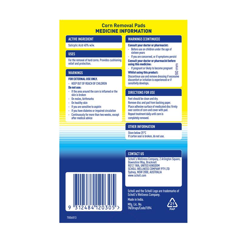 Scholl Corn Removal Medicated Disc Pads System 9 Pack