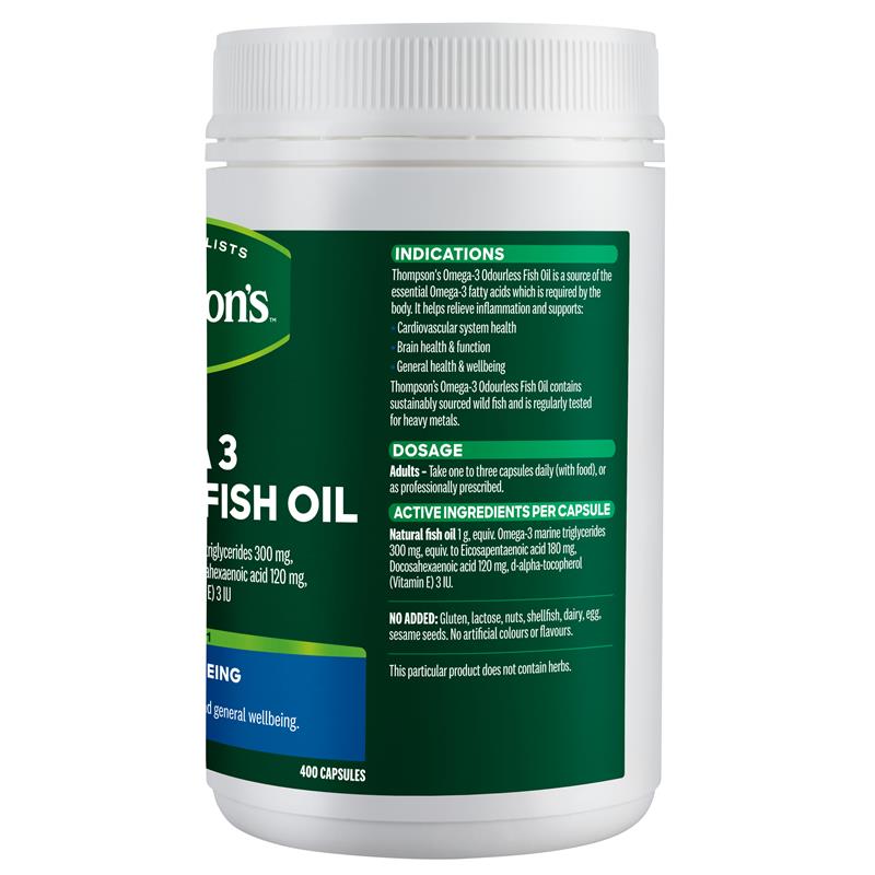 Thompsons Omega 3 Odourless Fish Oil 400 Capsules