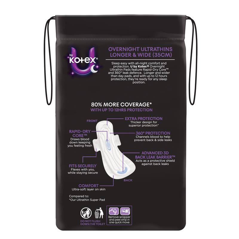 U by Kotex Ultrathin Overnight Pads Long with Wings 8 Pack