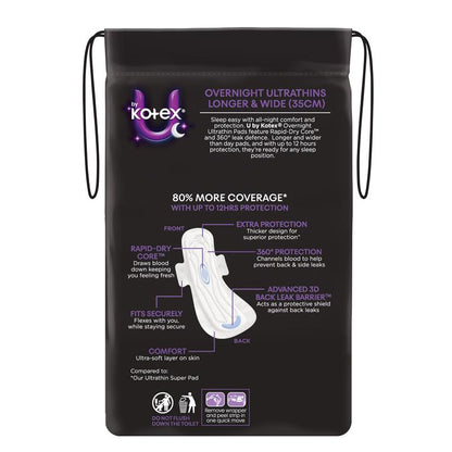 U by Kotex Ultrathin Overnight Pads Long with Wings 8 Pack