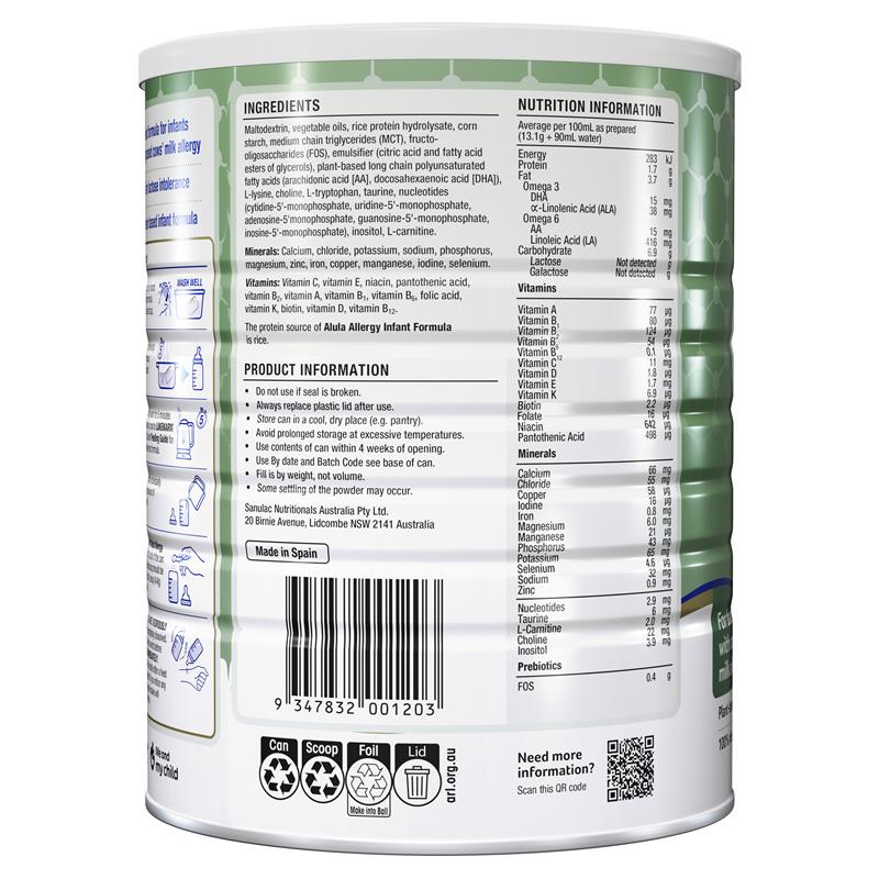 Alula Gold Allergy Rice Infant Formula 0-12 Months 800g