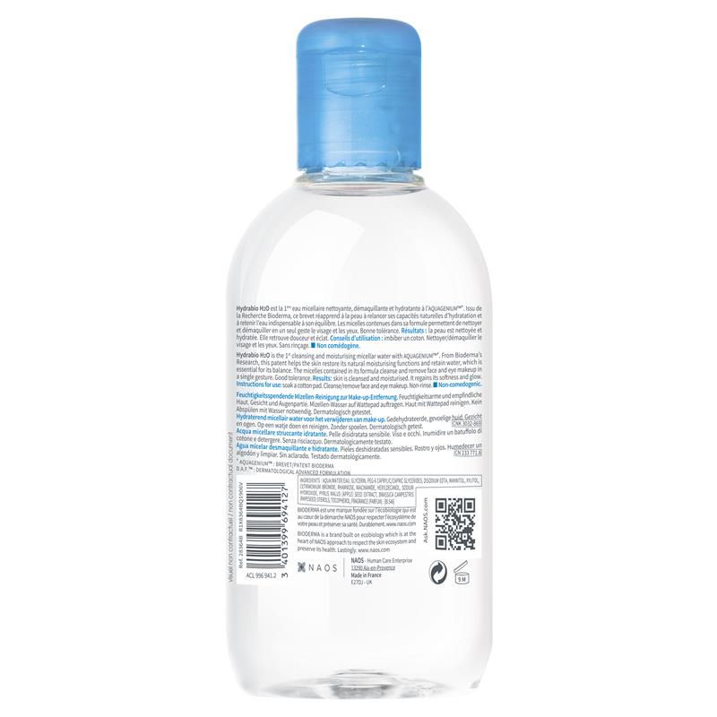 Bioderma Hydrabio H2O Hydrating Micellar Water Cleanser for Dehydrated Skin 250ml