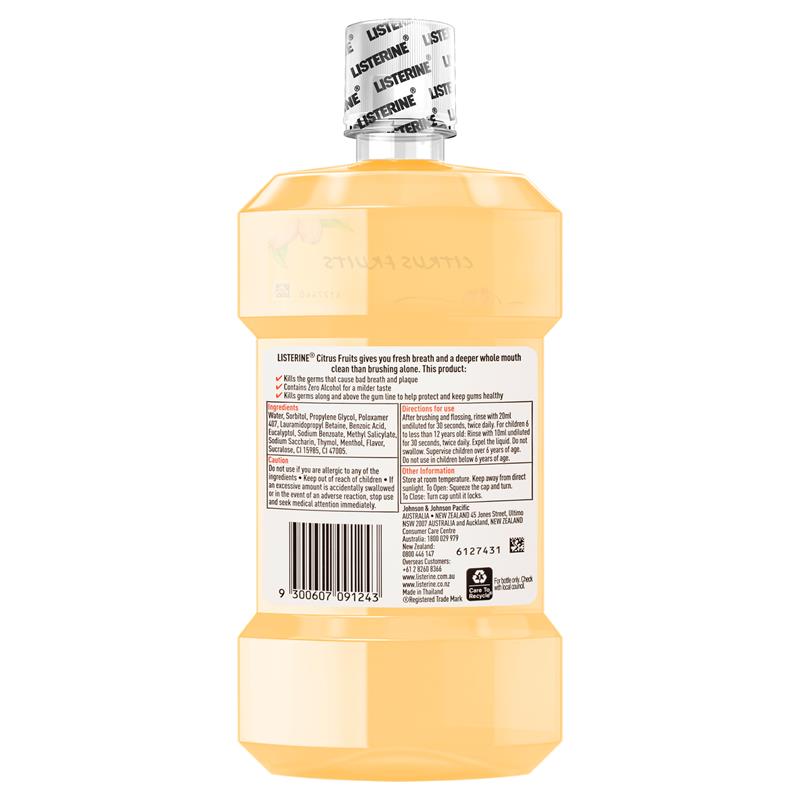 Listerine Zero Alcohol Antibacterial Mouthwash Citrus Fruits 500mL