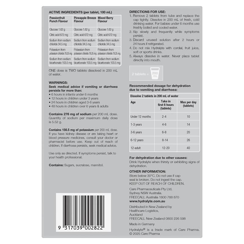 Hydralyte Electrolyte Effervescent Summer Splash Multi Flavour 60 Tablets