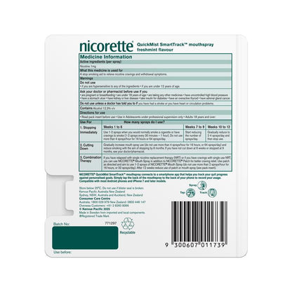 Nicorette Quit Smoking QuickMist SmartTrack Nicotine Mouth Spray Freshmint Triple Pack