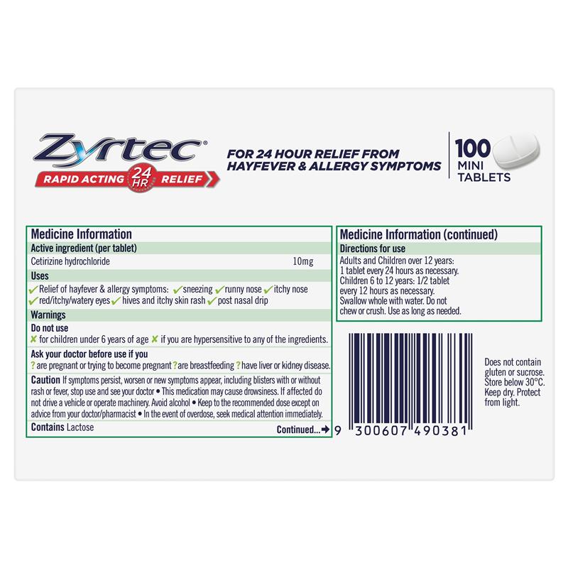 Zyrtec 10mg 100 Tablets Exclusive Size