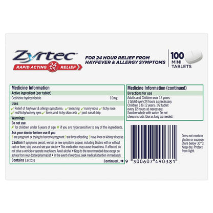 Zyrtec 10mg 100 Tablets Exclusive Size