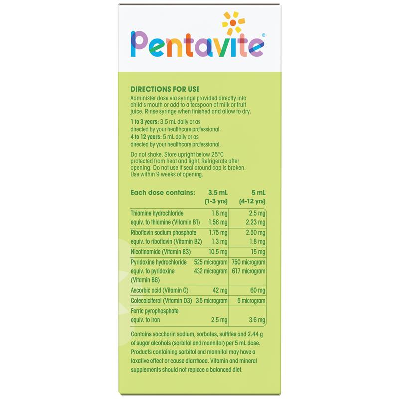 Pentavite Multivitamin + Iron Kids Liquid Lemon Lime 200ml