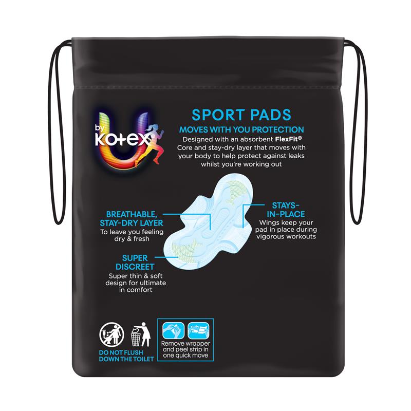U by Kotex Sport Pads Regular with Wings 12 Pack