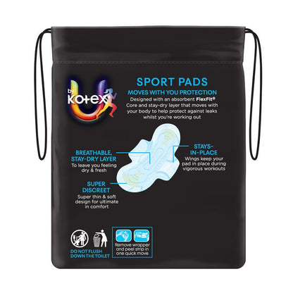 U by Kotex Sport Pads Regular with Wings 12 Pack
